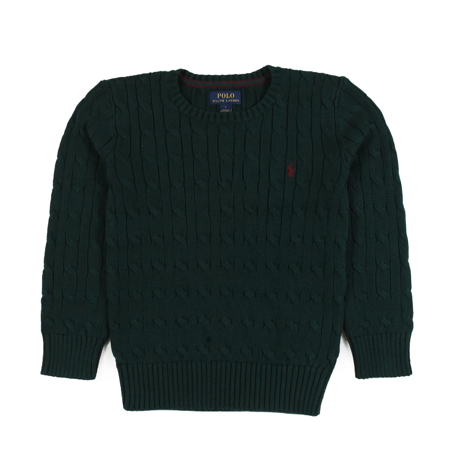 Ralph Lauren Dark Green Braided Rl Pullover With Burgundy Pony