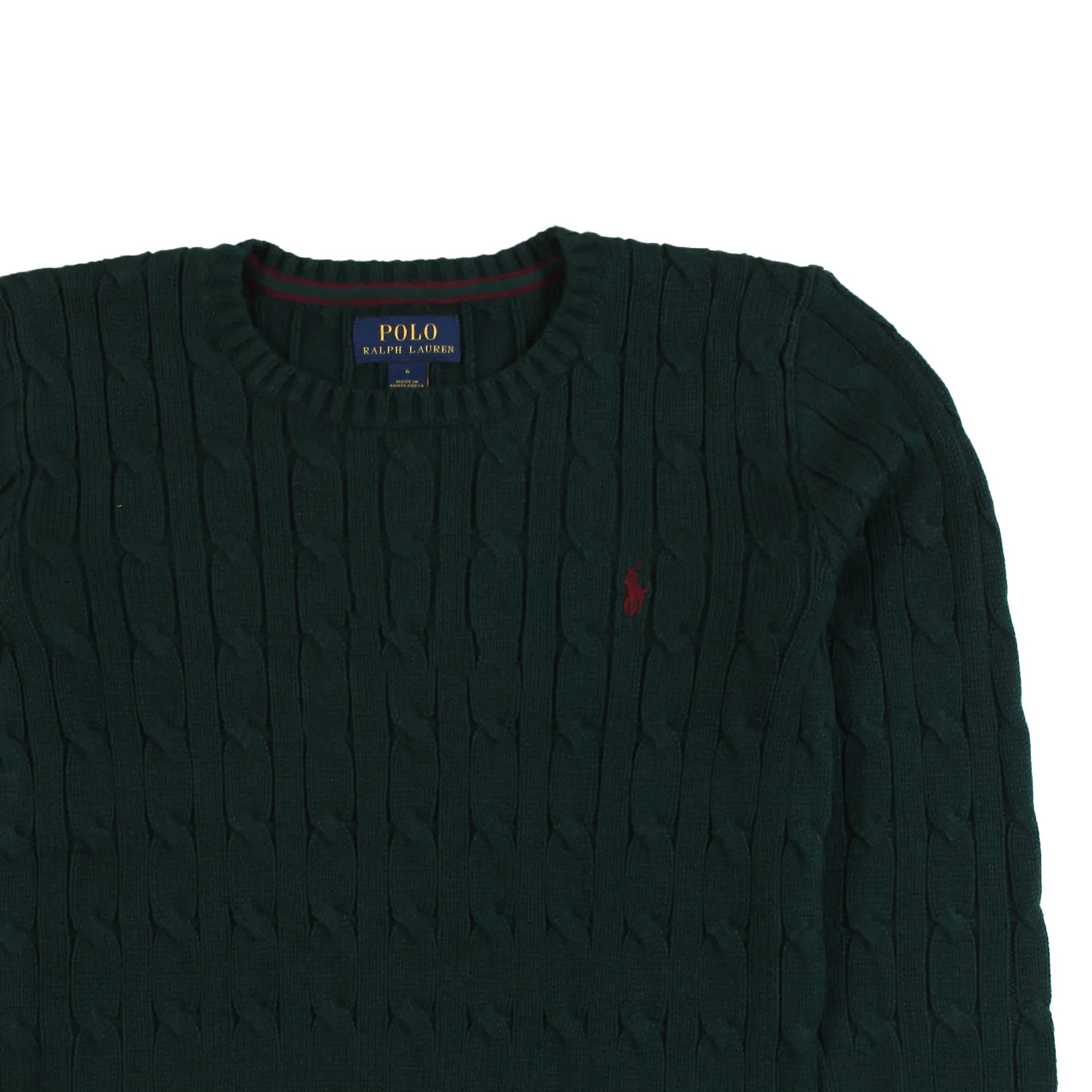 Ralph Lauren Dark Green Braided Rl Pullover With Burgundy Pony