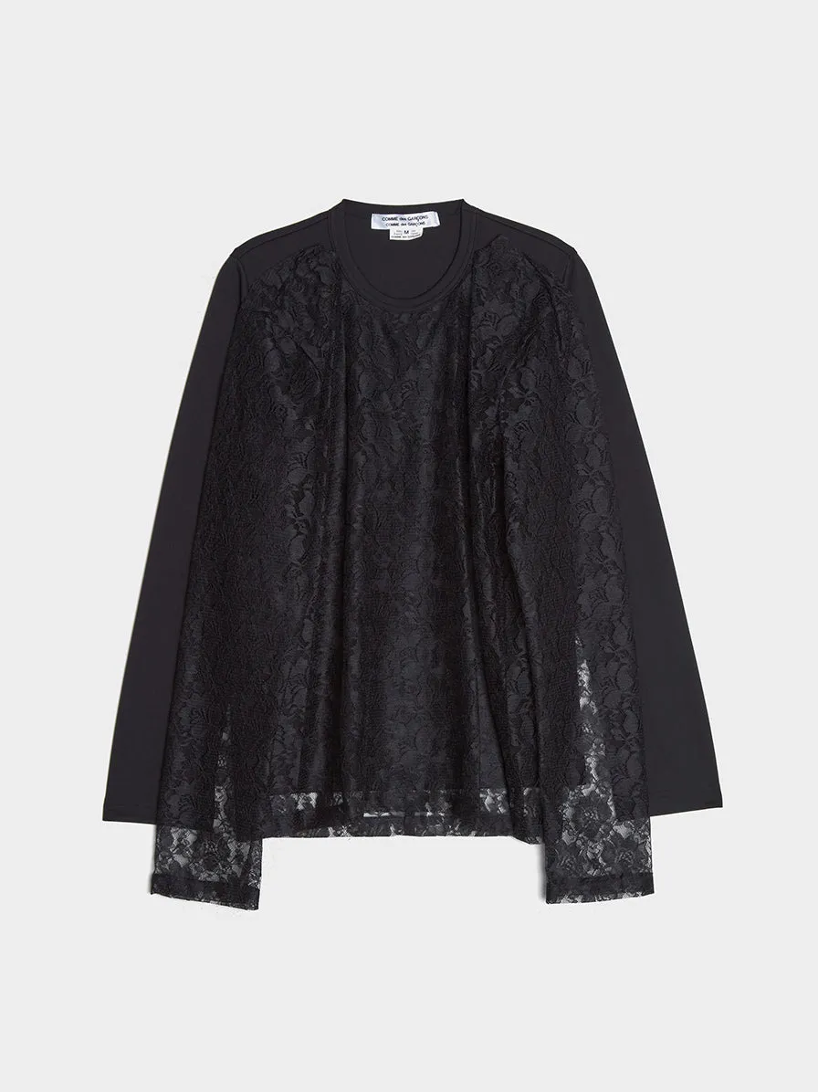 Raschel Lace Long Sleeve Shirt, Black