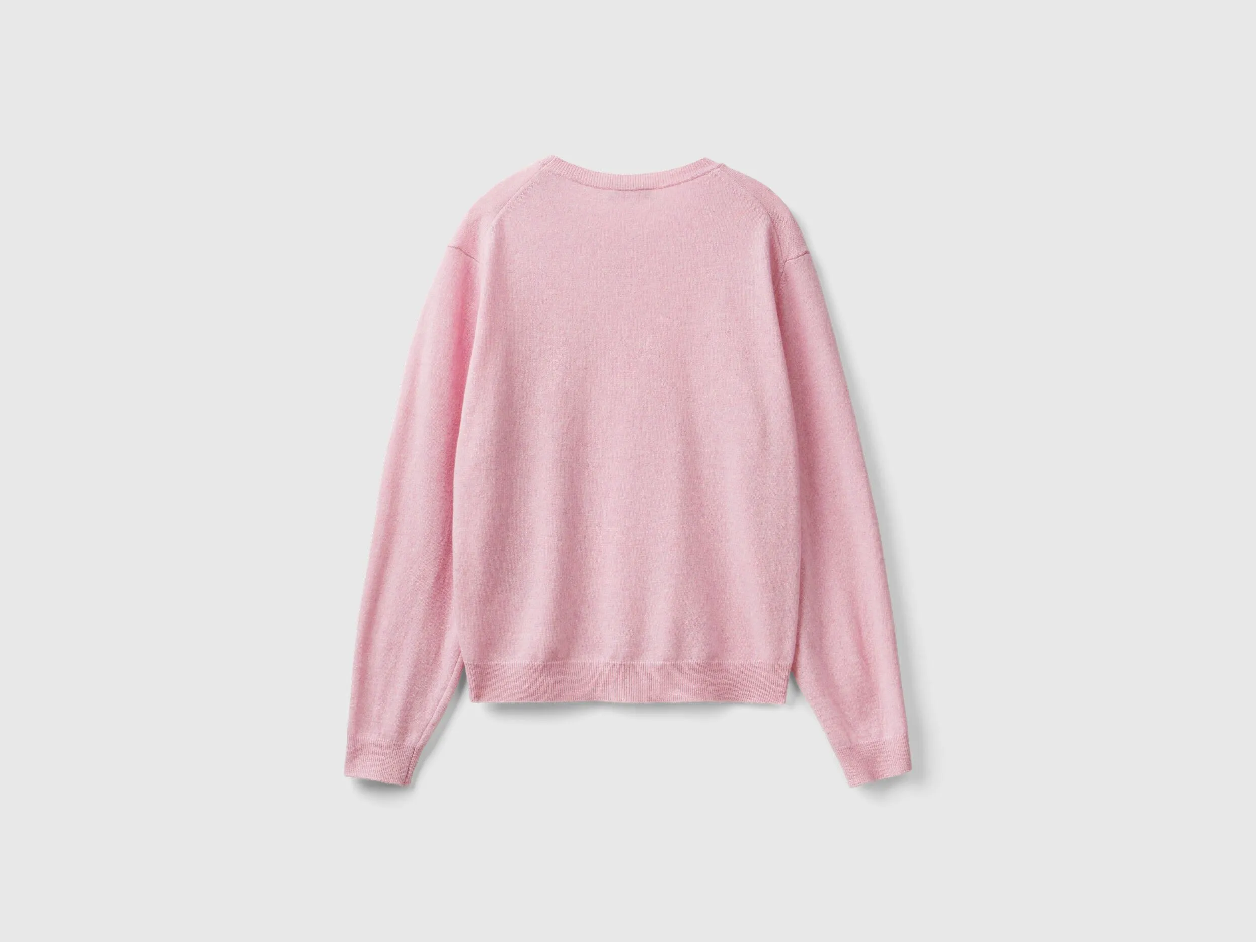 Relaxed fit pure Merino wool sweater - Pink | Benetton