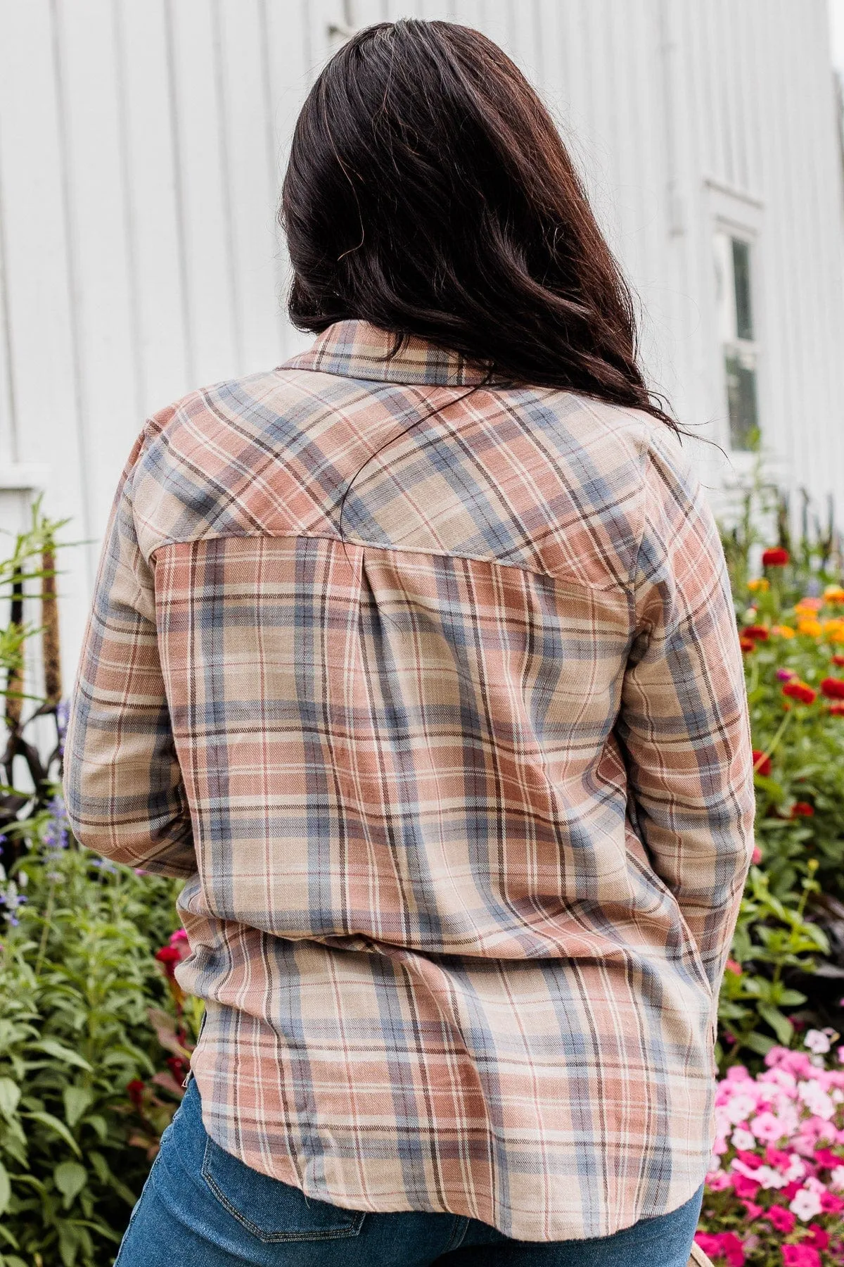 Right Place, Right Time Flannel Button Up Top- Slate