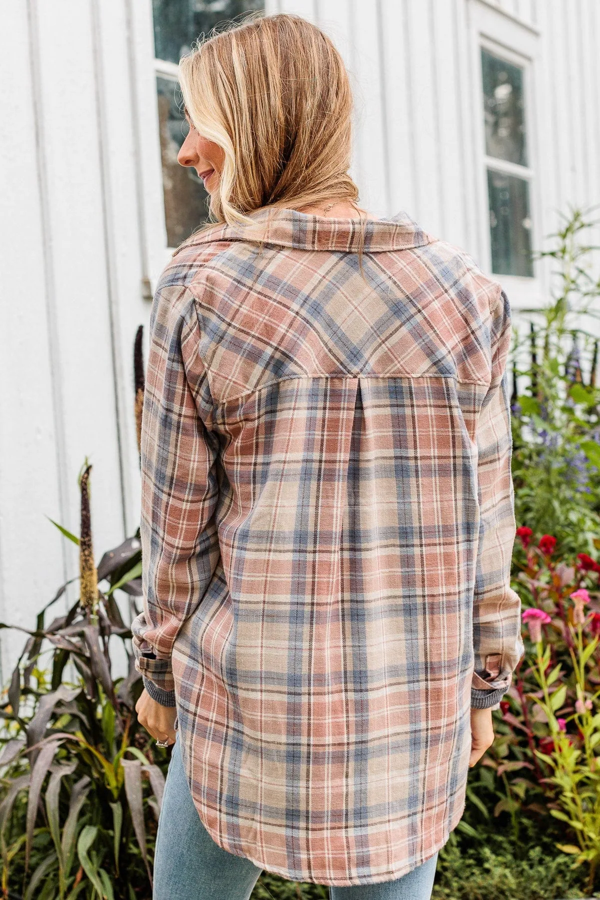 Right Place, Right Time Flannel Button Up Top- Slate