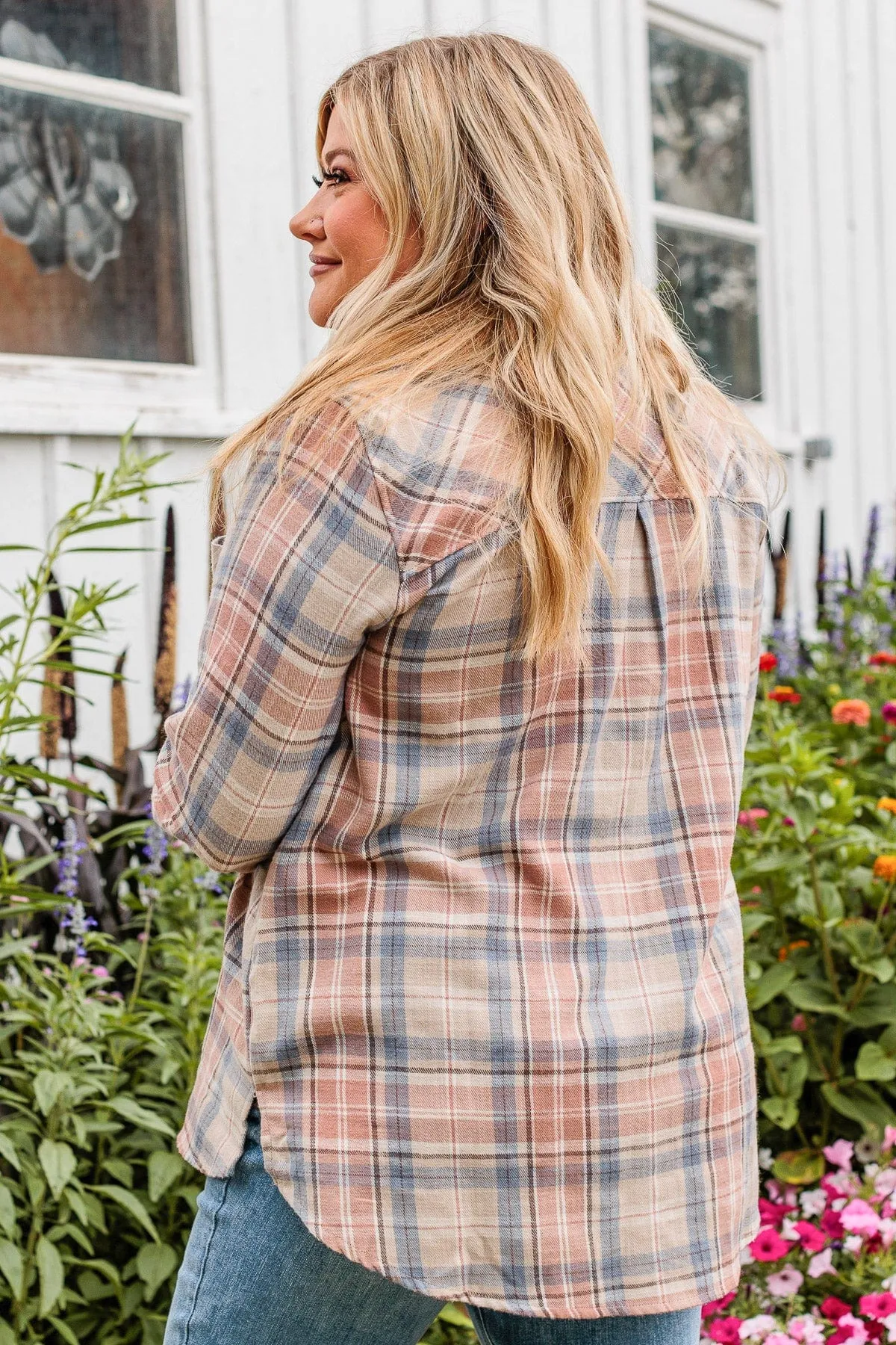 Right Place, Right Time Flannel Button Up Top- Slate