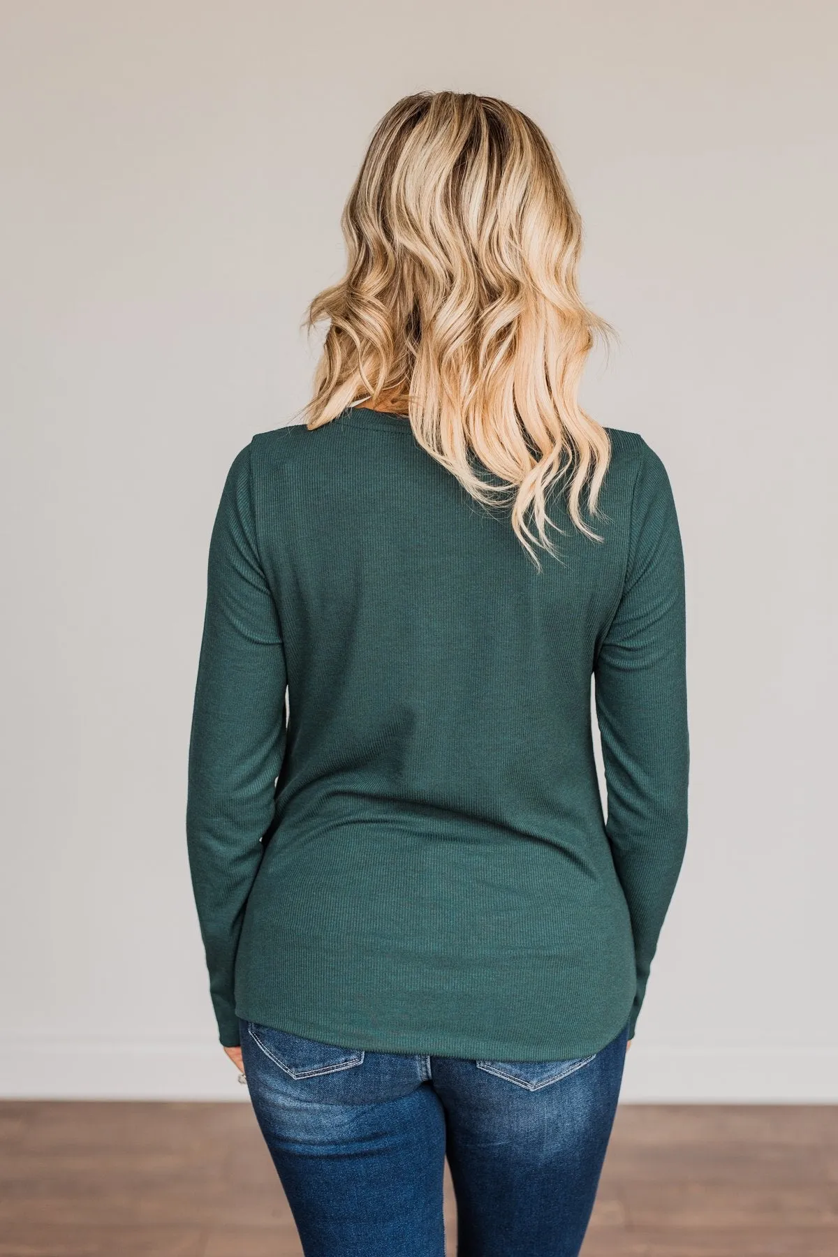 Rise To The Top Long Sleeve Henley Top- Wintergreen