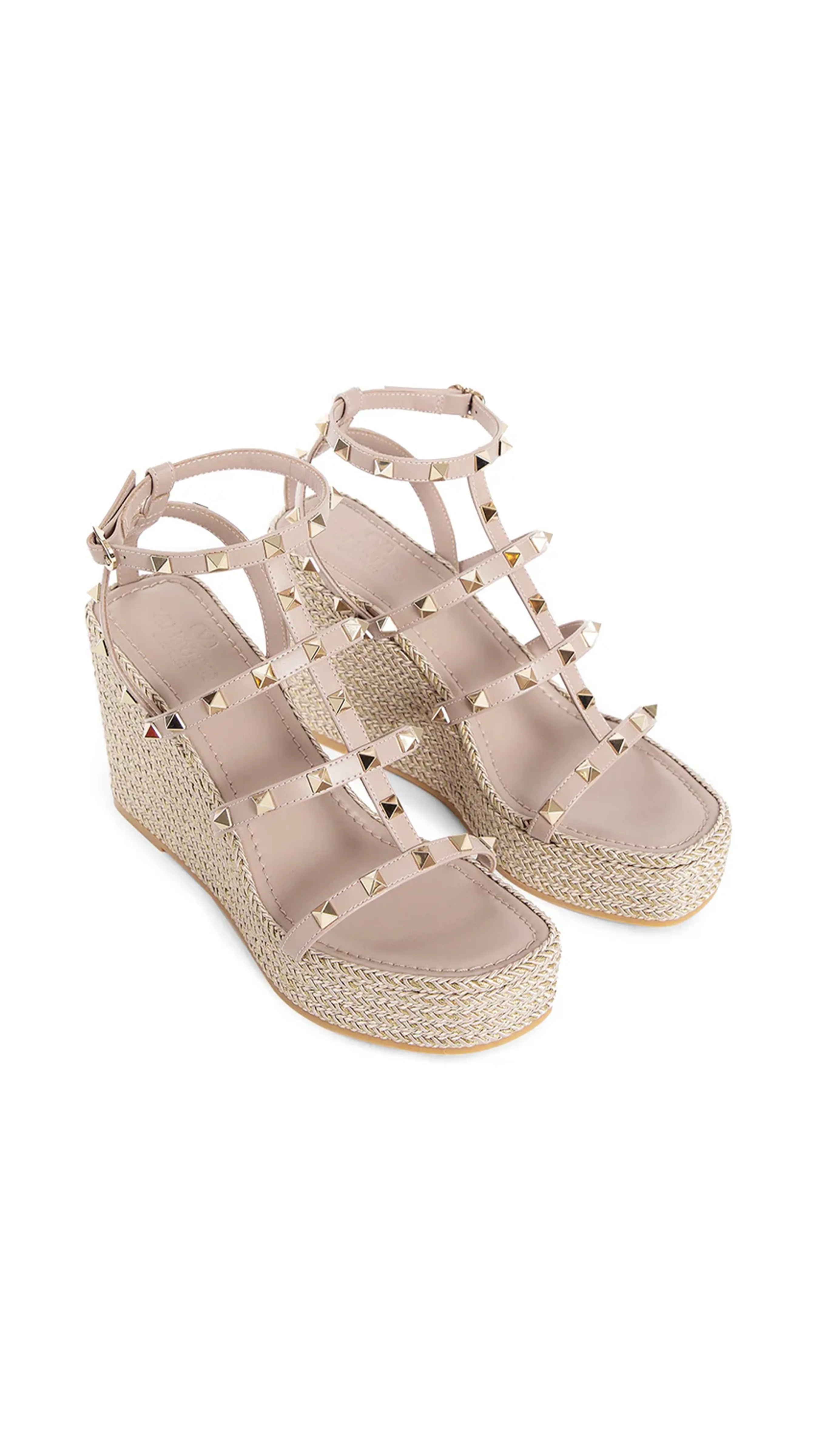 Rockstud Ankle Strap Wedges Sandals 95MM - Poudre