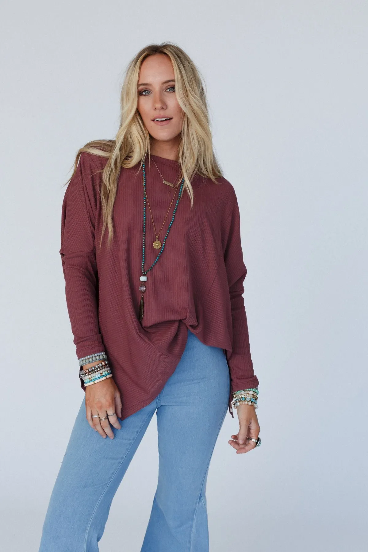 Rosemary Contrast Long Sleeve Top - Mauve