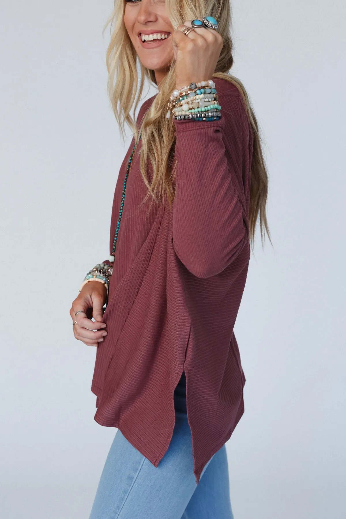 Rosemary Contrast Long Sleeve Top - Mauve