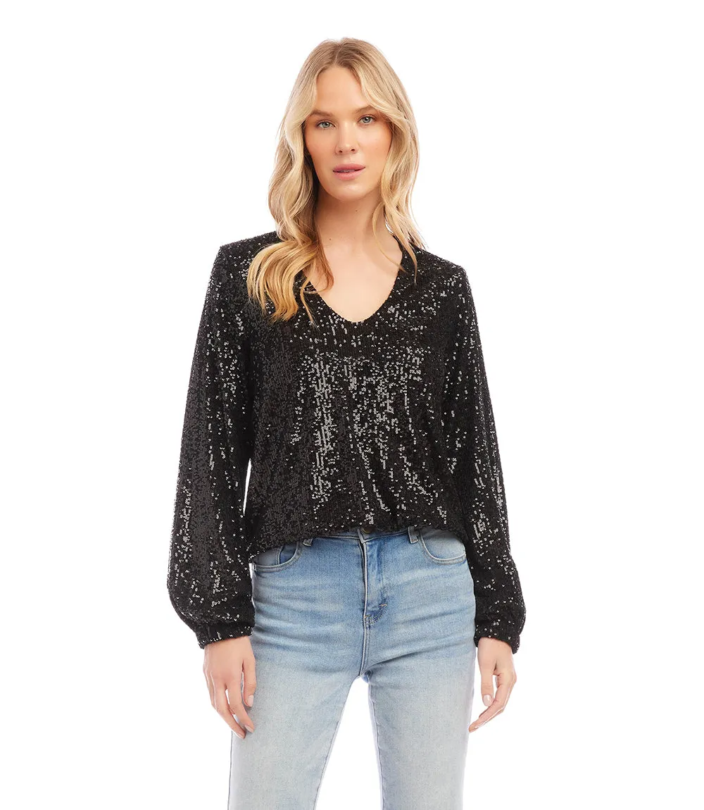 Sequin Long Sleeve Blouson Top