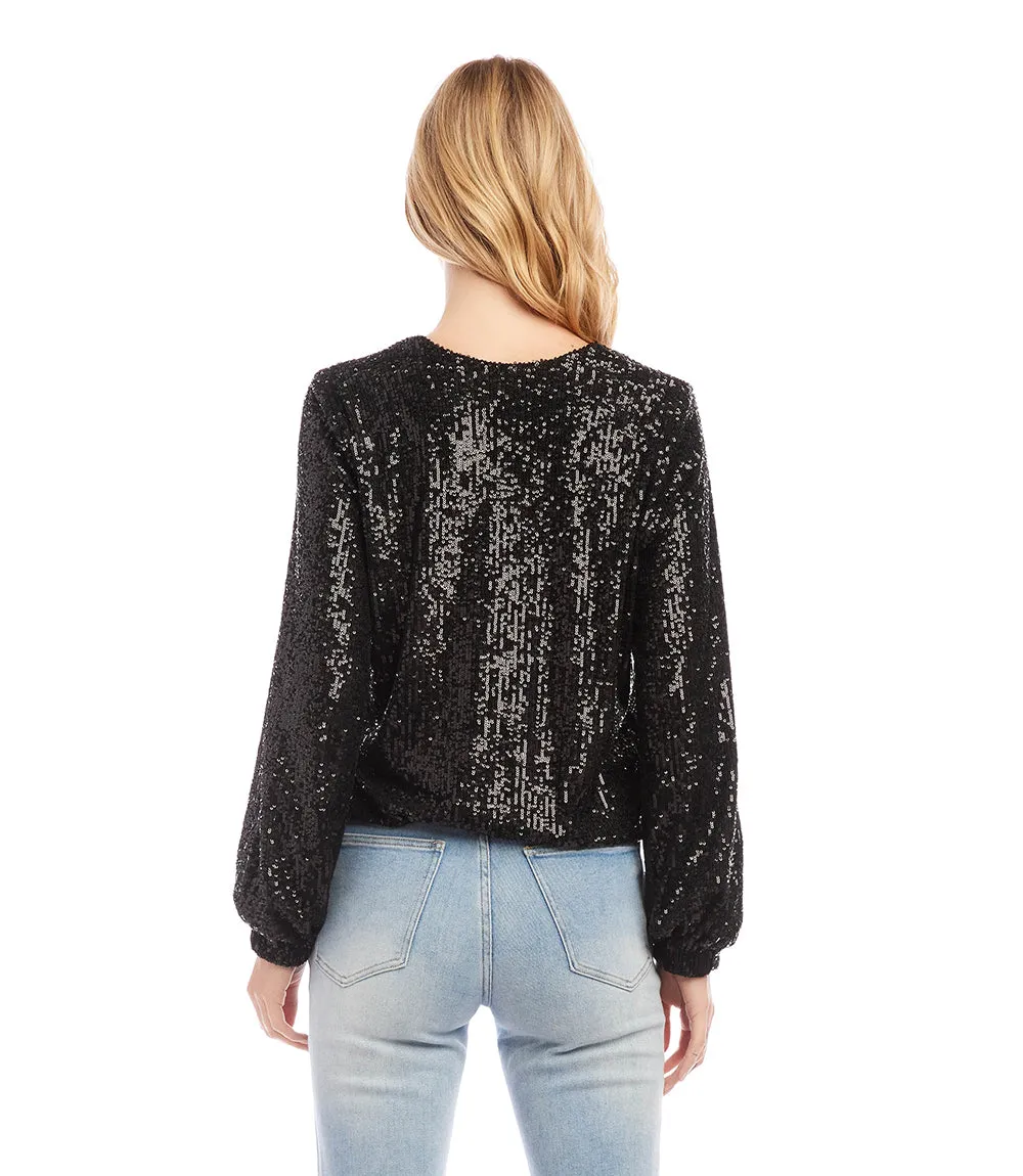 Sequin Long Sleeve Blouson Top