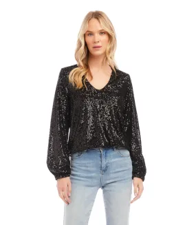 Sequin Long Sleeve Blouson Top