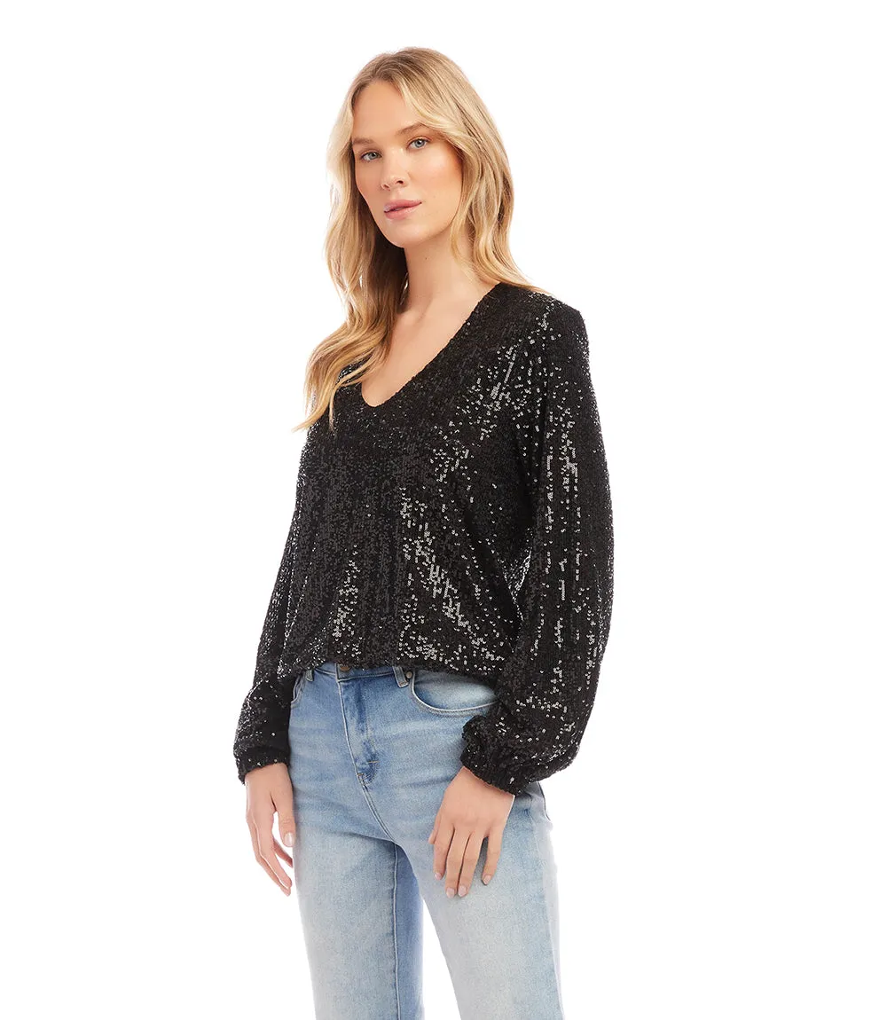 Sequin Long Sleeve Blouson Top