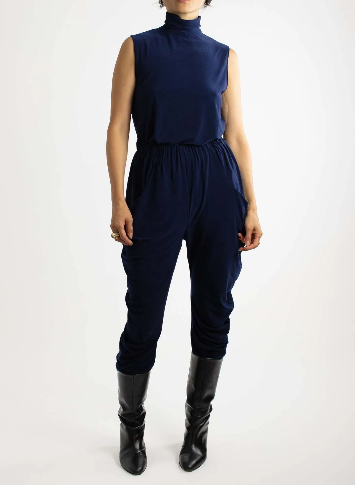 Sleeveless Turtleneck Top - Navy