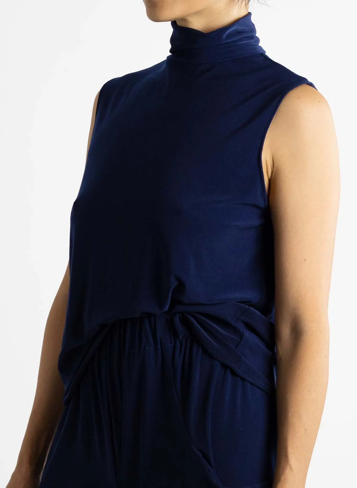 Sleeveless Turtleneck Top - Navy