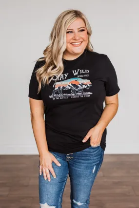 Stay Wild. Roam Free Buffalo Graphic Tee- Black