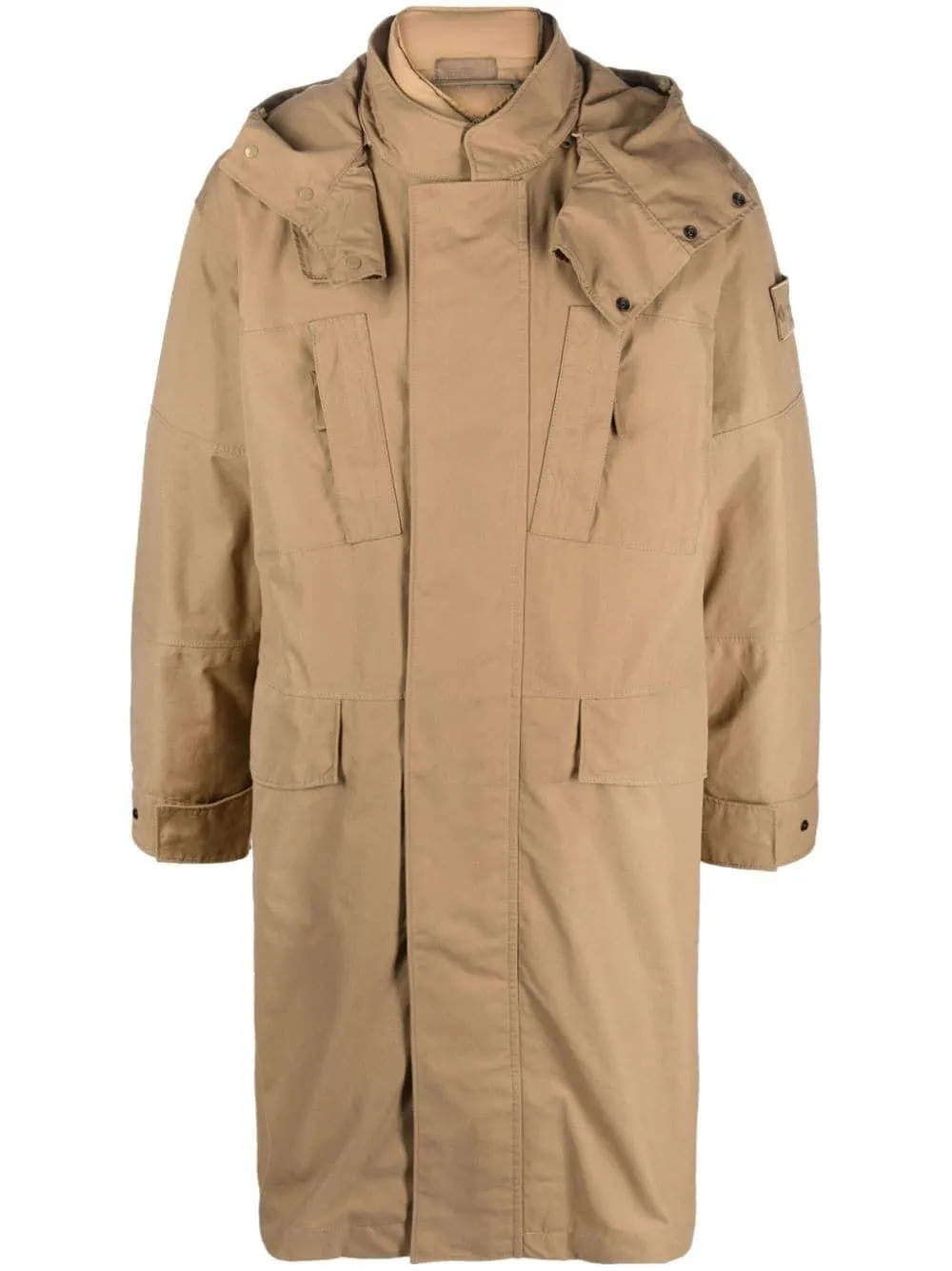 STONE ISLAND Men's Beige Windproof Cotton Parka Jacket with Detachable Panels and Hood