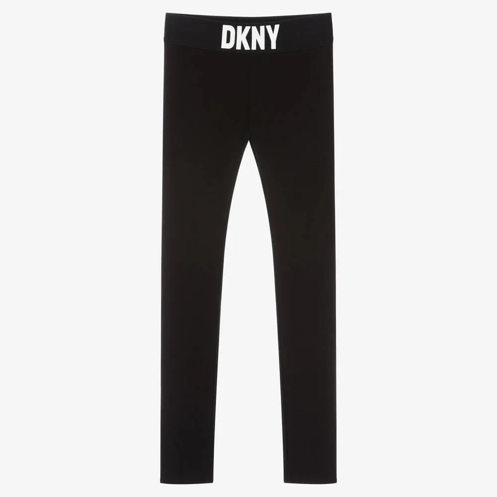 Teen Girls Black Cotton Logo Leggings