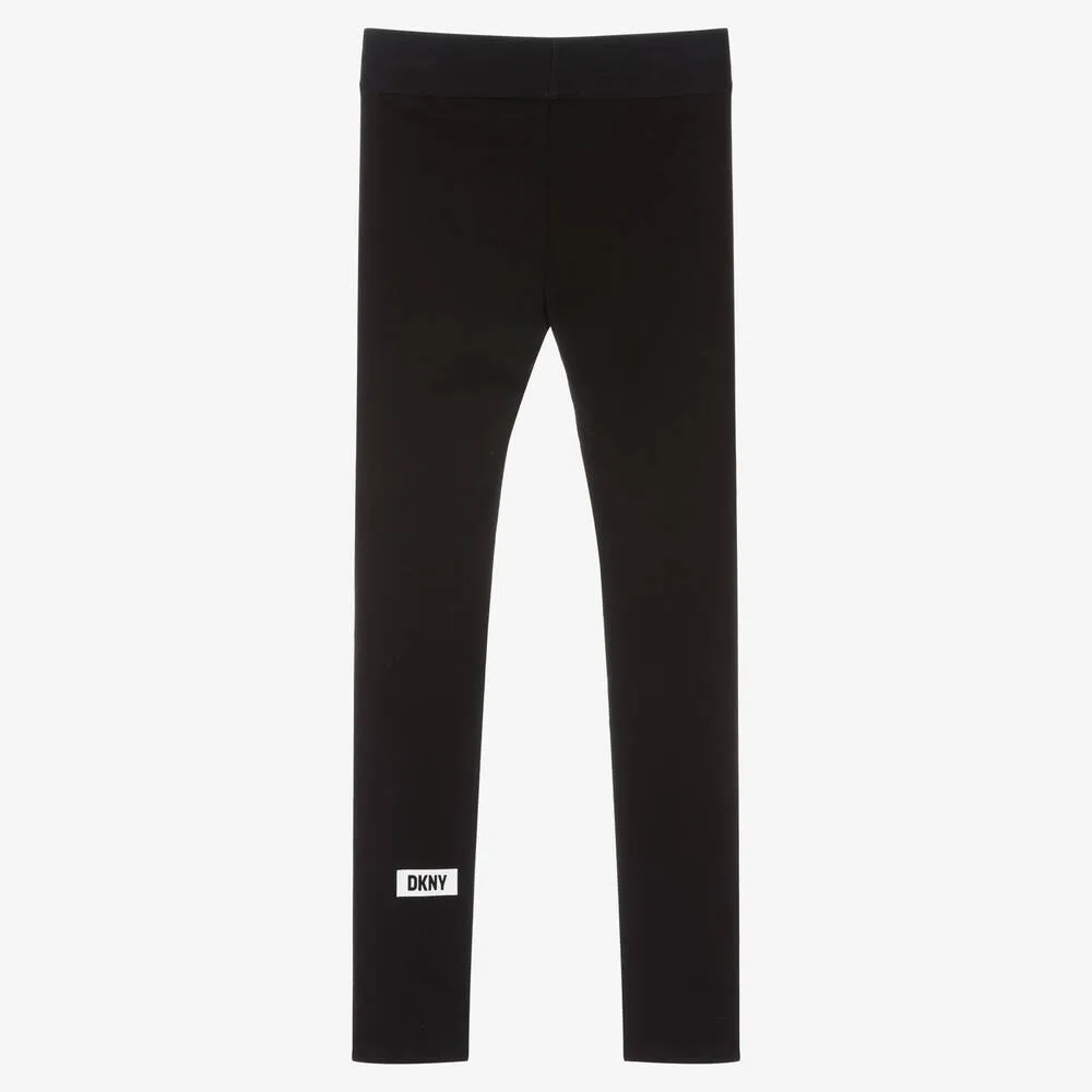 Teen Girls Black Cotton Logo Leggings