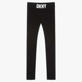 Teen Girls Black Cotton Logo Leggings