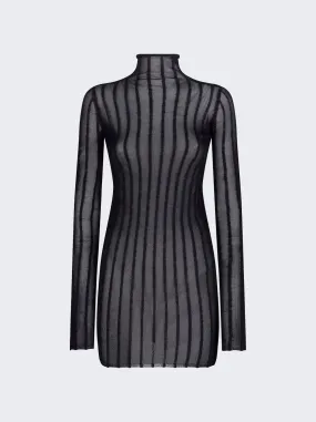 The Attico   Semi-sheer Knitted Ribbed Mini Dress Black 