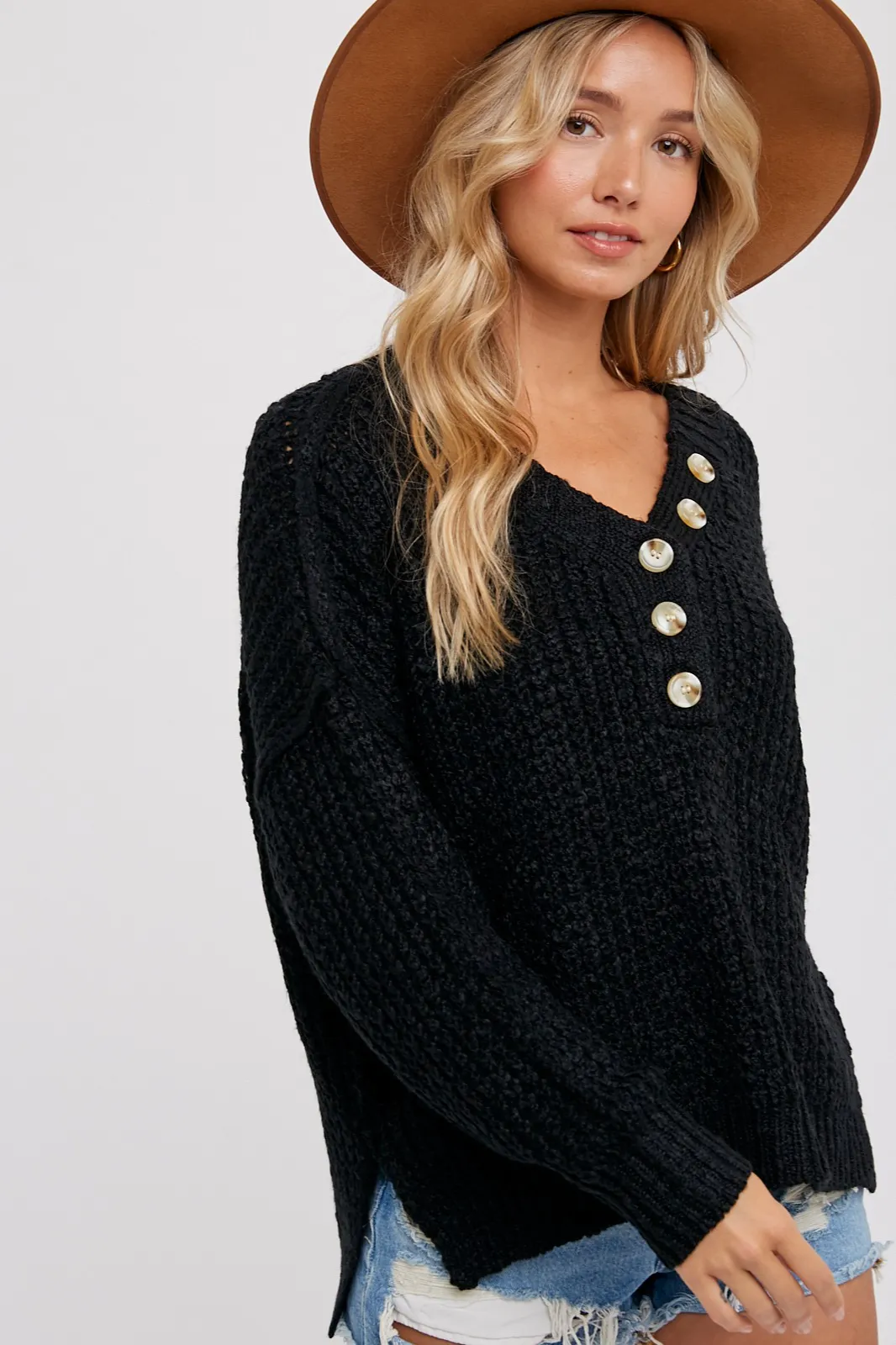 Thermal Henley Sweater Top