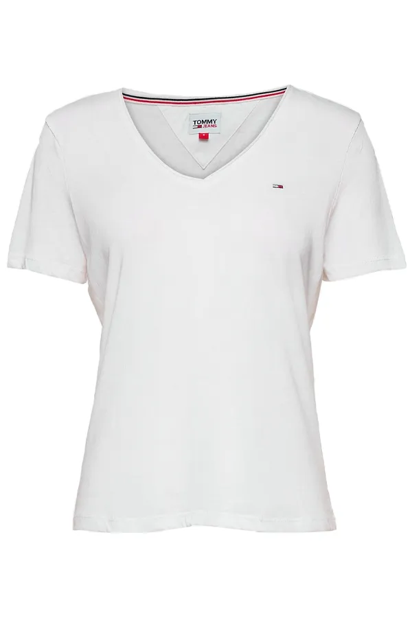 Tommy Hilfiger Women V-Neck Logo Tee White