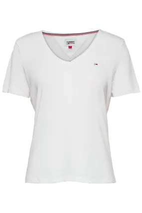 Tommy Hilfiger Women V-Neck Logo Tee White