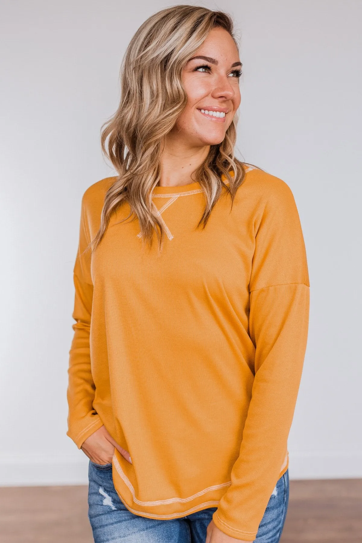 True To Your Heart Long Sleeve Top- Golden Yellow