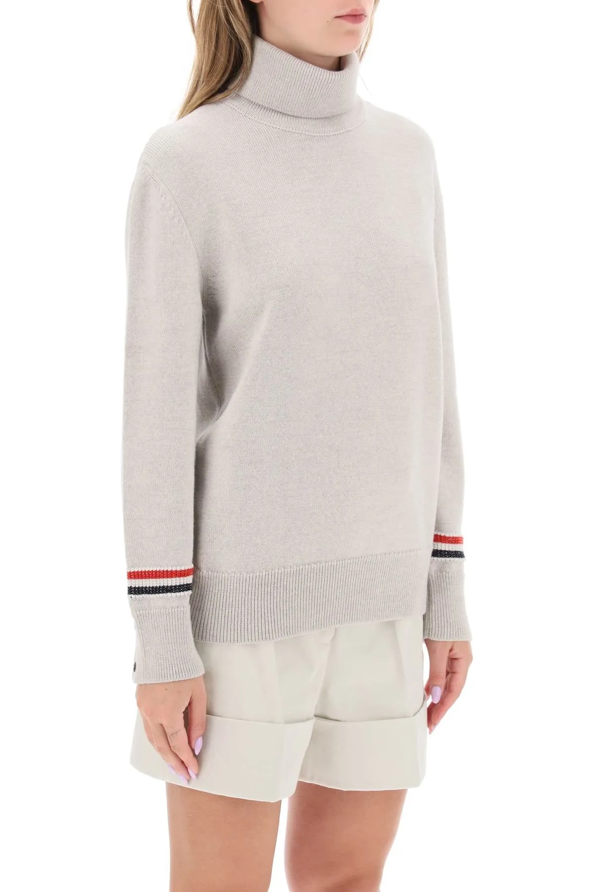 Turtleneck Sweatear With Tricolor Intarsia