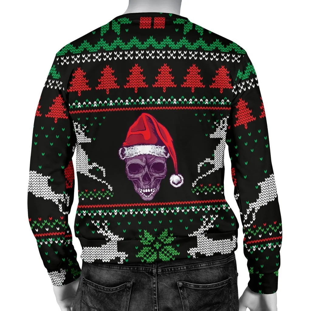 Ugly Christmas Santa Skull Black Men's Sweater