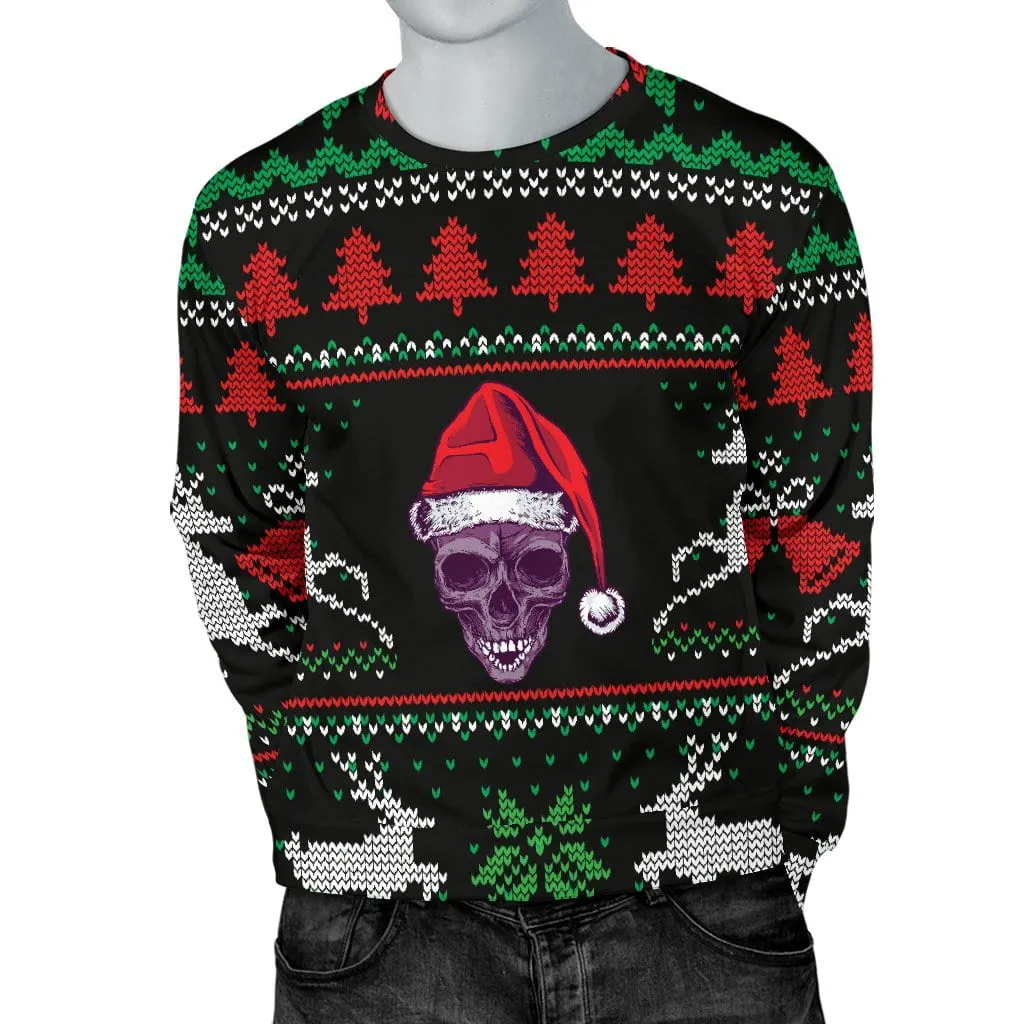 Ugly Christmas Santa Skull Black Men's Sweater