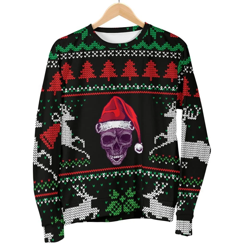 Ugly Christmas Santa Skull Black Men's Sweater