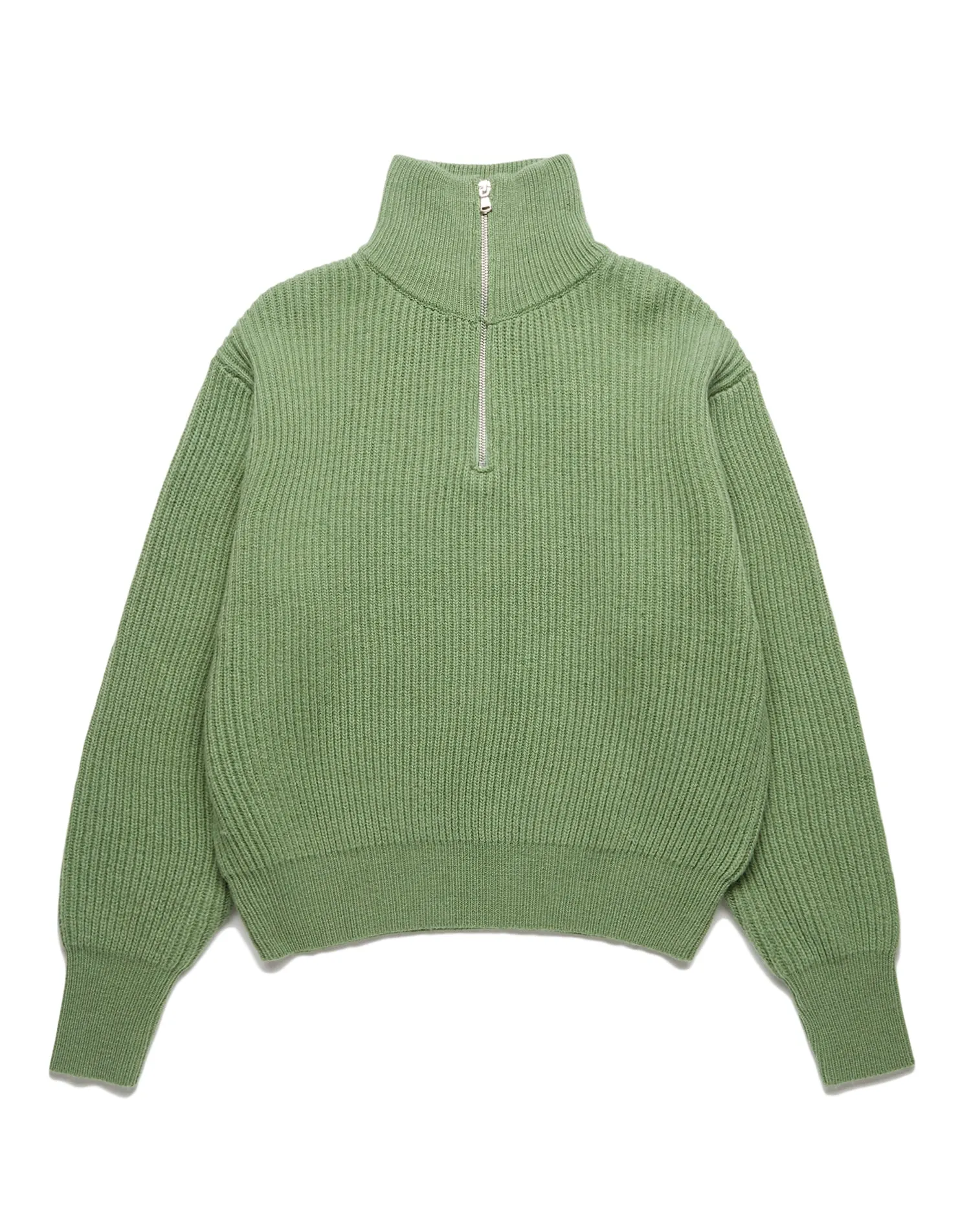 UNISEX HALF ZIP-UP RIBBED WOOL SWEATER