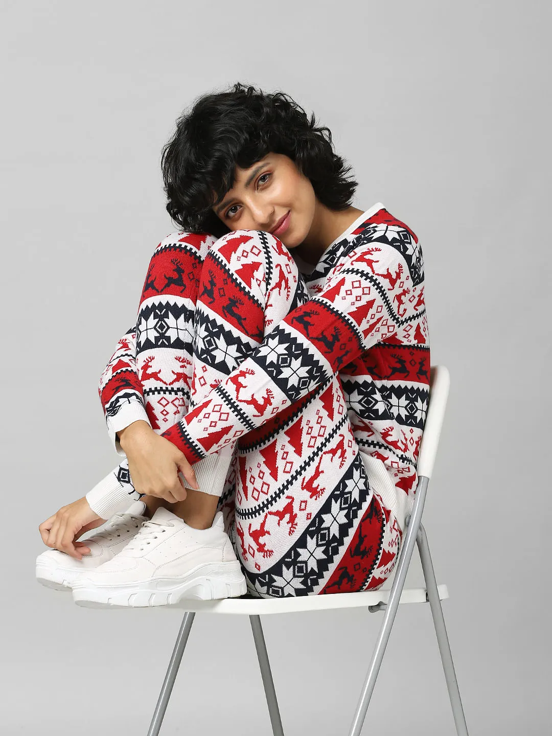 White Xmas Print Jacquard Co-ord Pullover