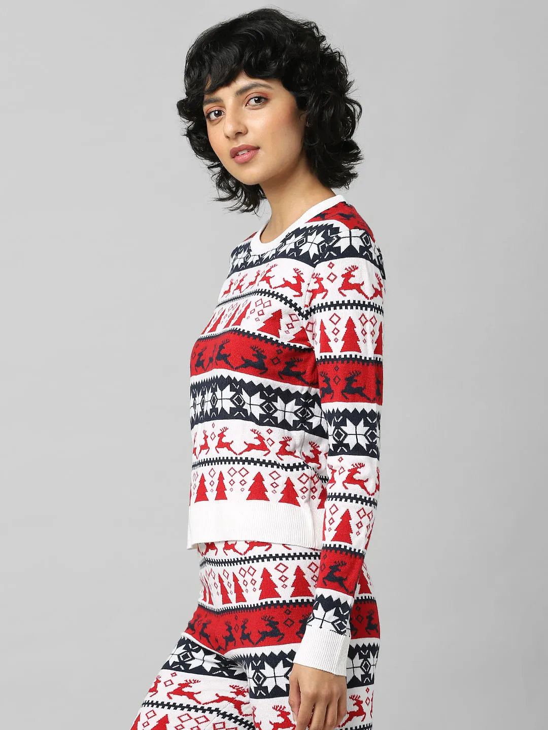 White Xmas Print Jacquard Co-ord Pullover