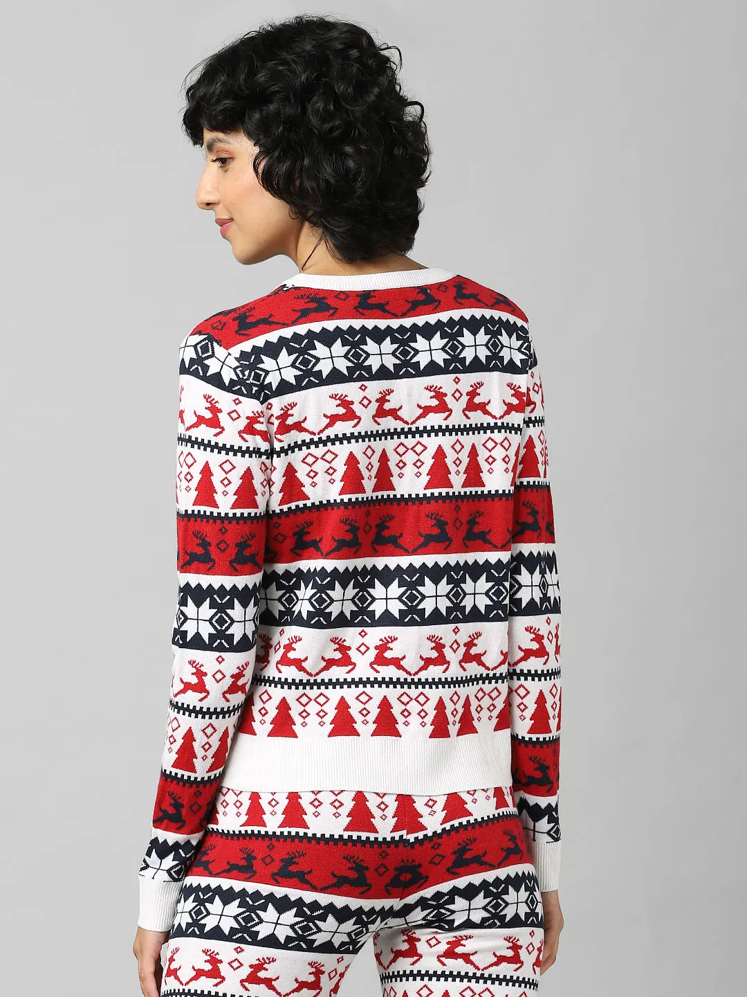 White Xmas Print Jacquard Co-ord Pullover