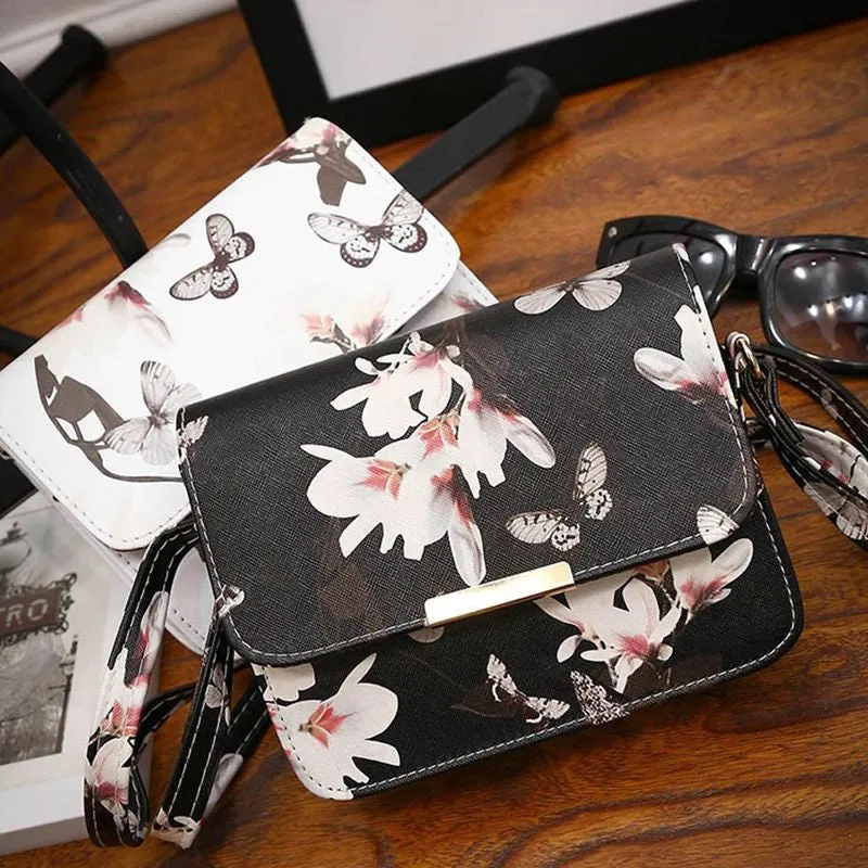 Women Floral Printing Shoulder Bag PU Leather Long Strap Bags Purse Satchel Chain Messenger Handbag Bolsas Feminina