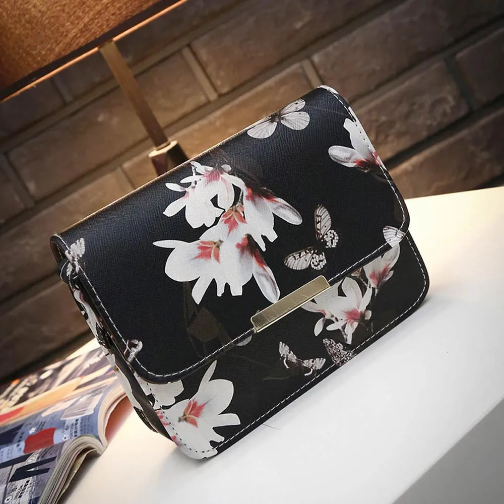 Women Floral Printing Shoulder Bag PU Leather Long Strap Bags Purse Satchel Chain Messenger Handbag Bolsas Feminina