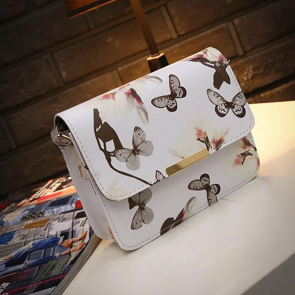 Women Floral Printing Shoulder Bag PU Leather Long Strap Bags Purse Satchel Chain Messenger Handbag Bolsas Feminina