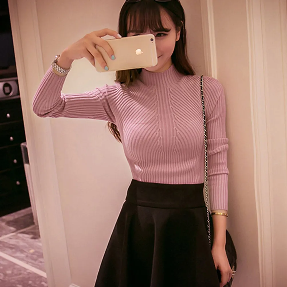 Women weater Women Cashmere Pullovers Long Sleeve half turtleneck sweater Cashmere Sweater Slim Knitwear Jumper SM6