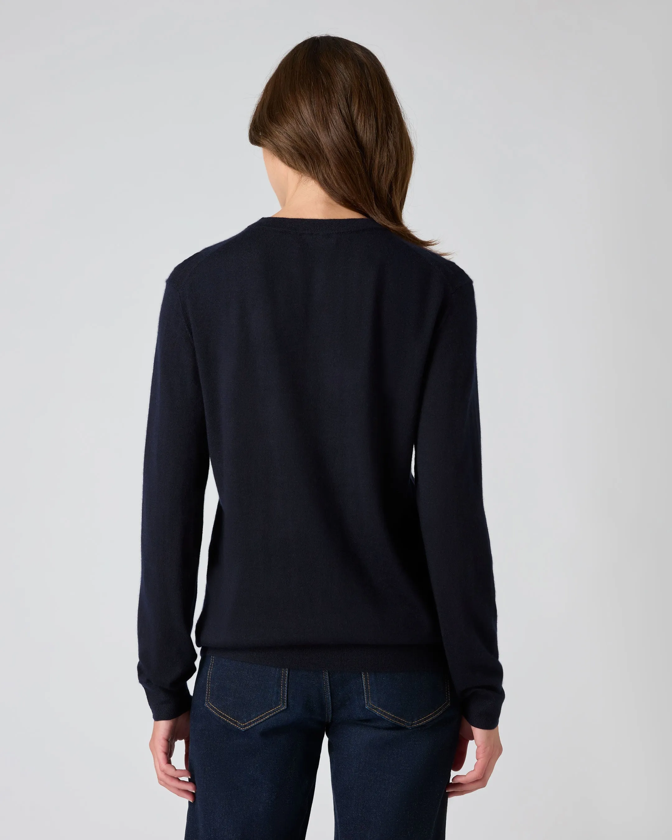 Women's Covent Fine Gauge Cashmere Round Neck Jumper Navy Blue