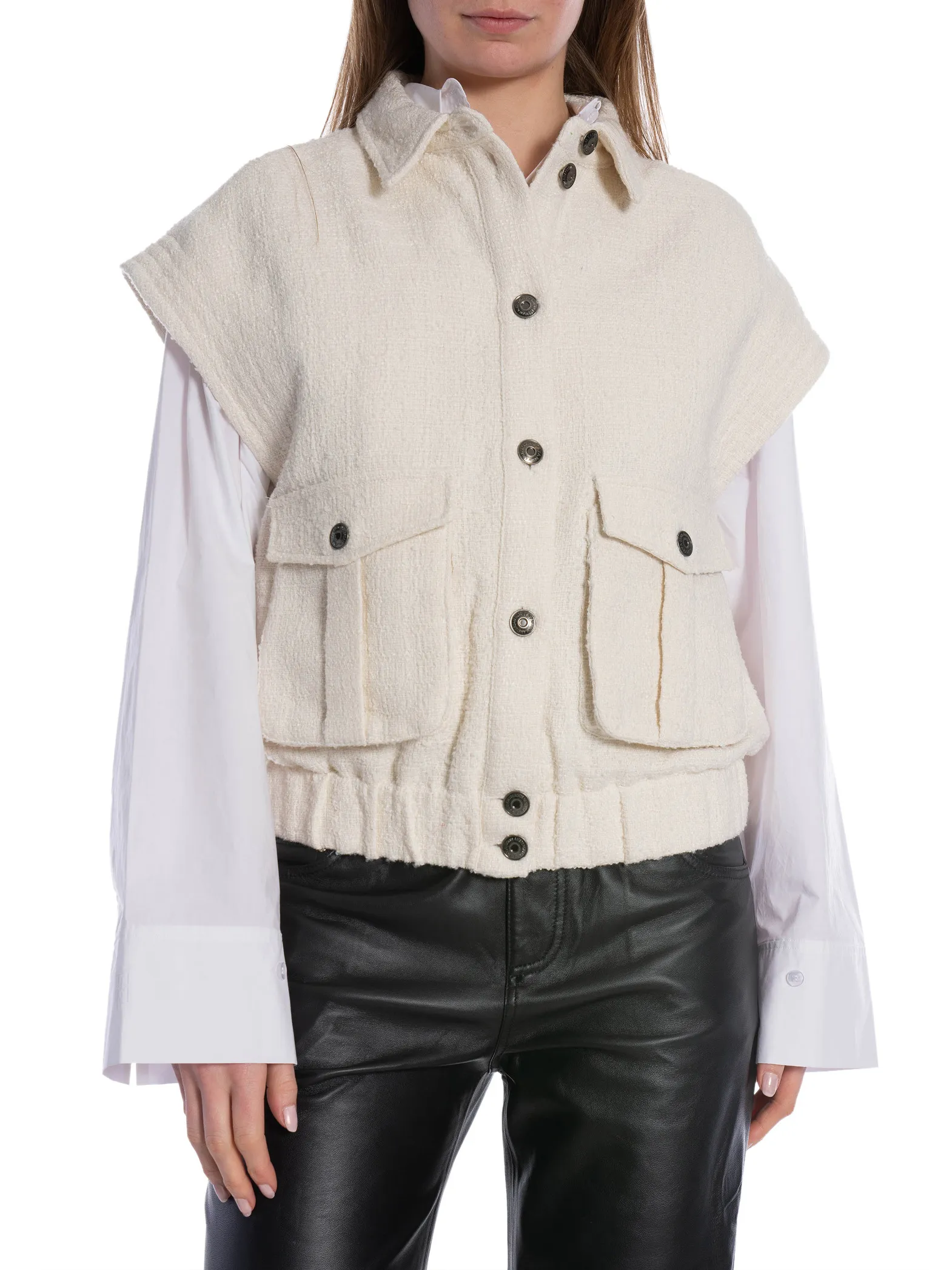 YAYA JACKET WOVEN SLEEVELESS STRUCTURED FABRIC OFF WHITE