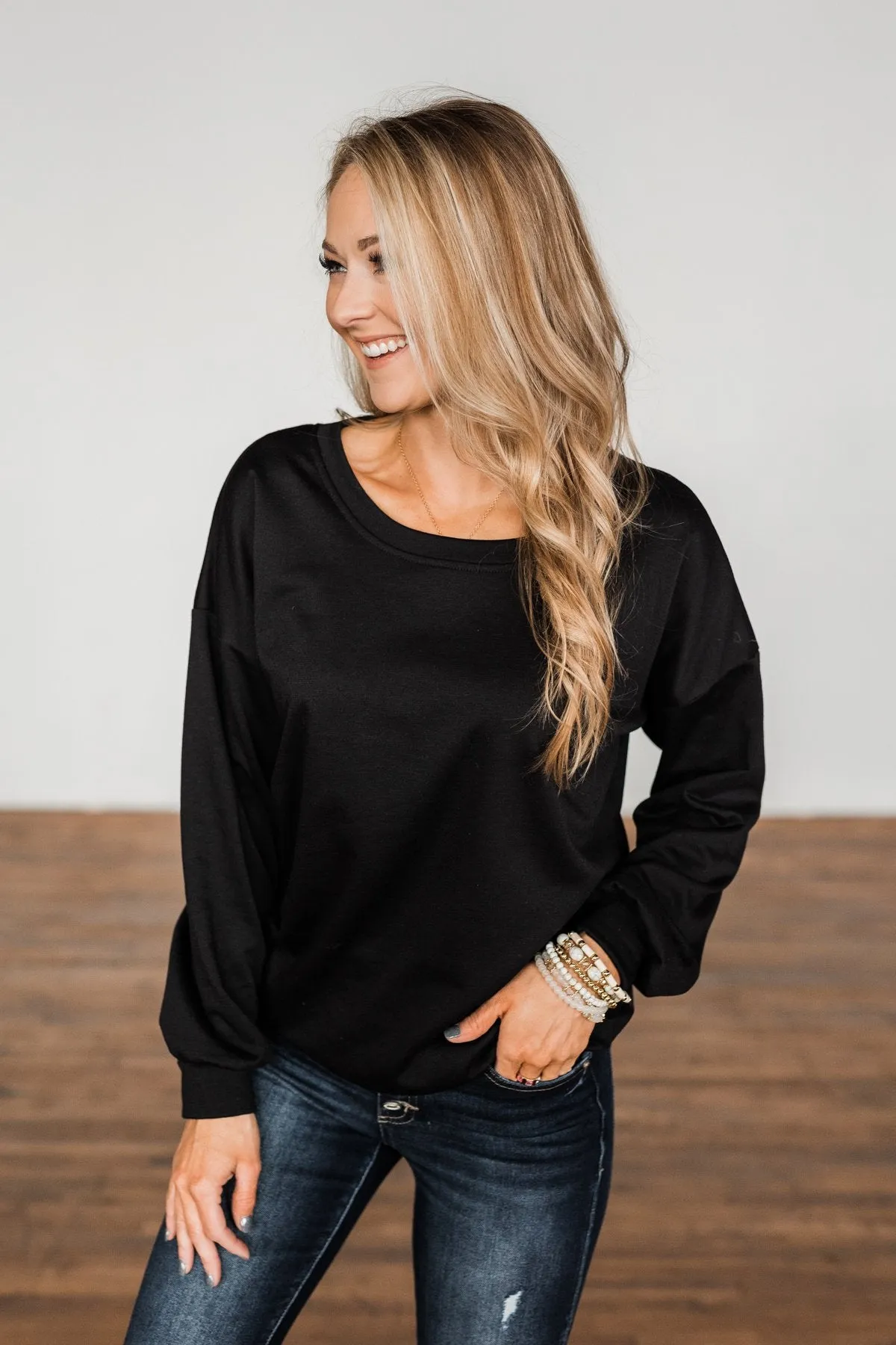 You Make It Easy Pullover Top- Black